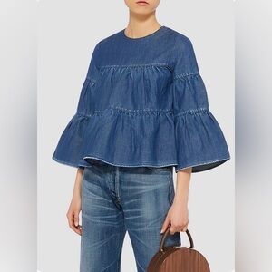 CO DENIM AVEC FRANCOIS GIRBAUD Blue Denim Babydoll Tiered Top Size Small
